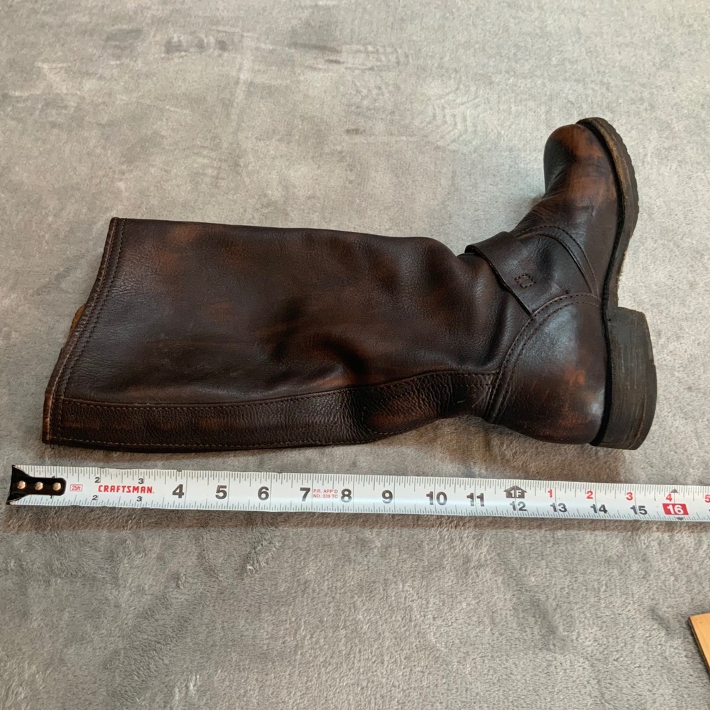 Frye Engineer 12R Dark Brown Distressed Leather Tall Moto Boots 77609 Womens 7.5 - Picture 6 of 12